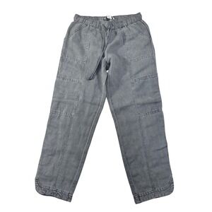 C&C California Grey Linen Blend Cargo Pants Womens Small Elastic Drawstring
